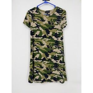 Poof New York Womens Camo Short Sleeve T-Shirt Dress Green Small